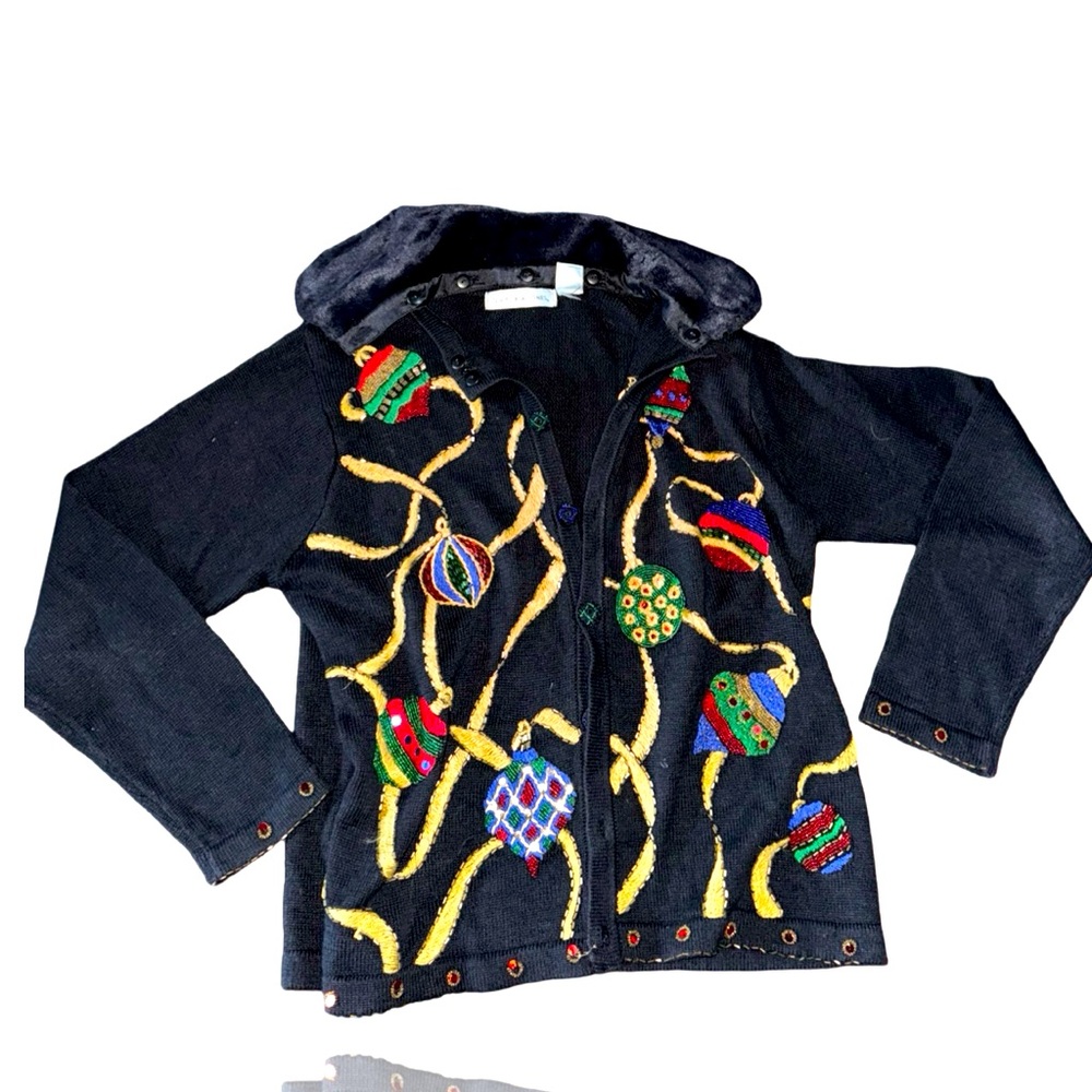 Ugly Christmas Sweater/Cardigan: Vintage Victoria Jones; Faux Fur Collar: Medium